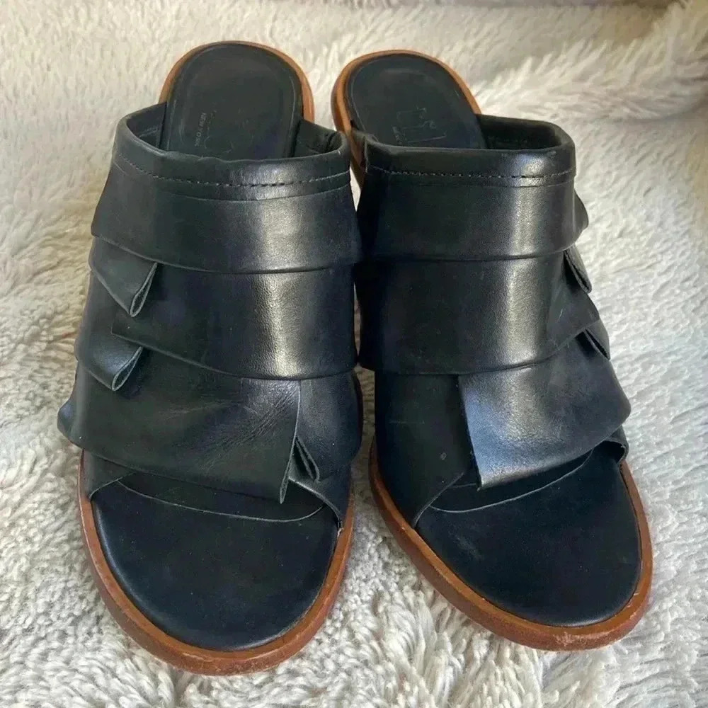 Tibi Black Peep Toe Leather Mule High Heel Sandals - Women’s size 38 us size 8